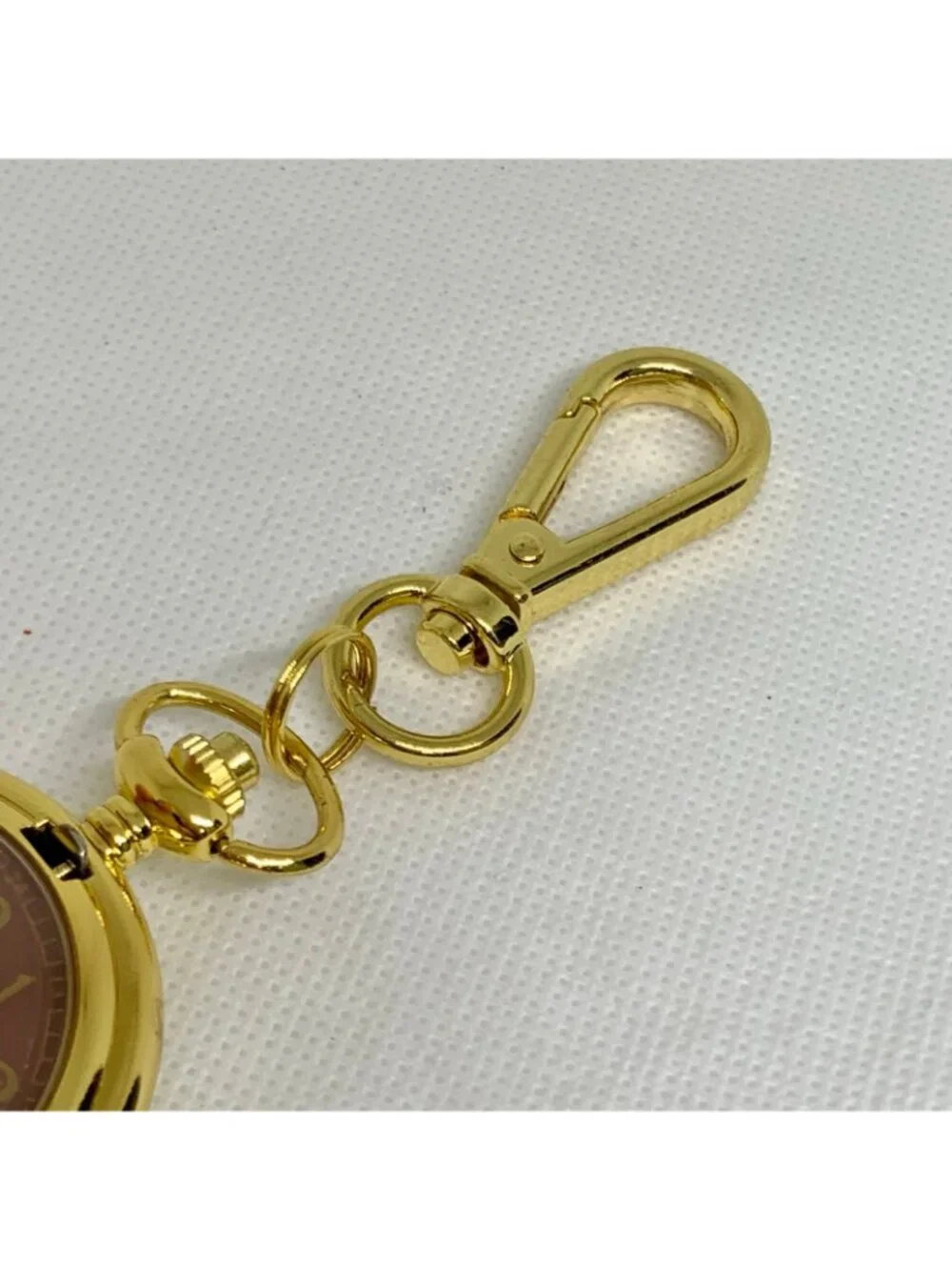 joy & iman Pocket Watch Quartz Clip On Purse Fob Gold Tone brown dial running